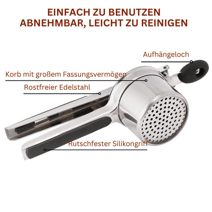 Bexxo Premium Kartoffelpresse Aus Edelstahl Mit Rutschfestem Silikongriff – Müheloses Zerstampfen Von Kartoffeln Mit Feiner Konsistenz – Ergonomisches Design Für Einfache Handhabung