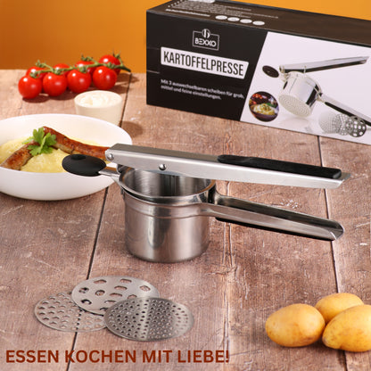 Bexxo Premium Kartoffelpresse Aus Edelstahl Mit Rutschfestem Silikongriff – Müheloses Zerstampfen Von Kartoffeln Mit Feiner Konsistenz – Ergonomisches Design Für Einfache Handhabung