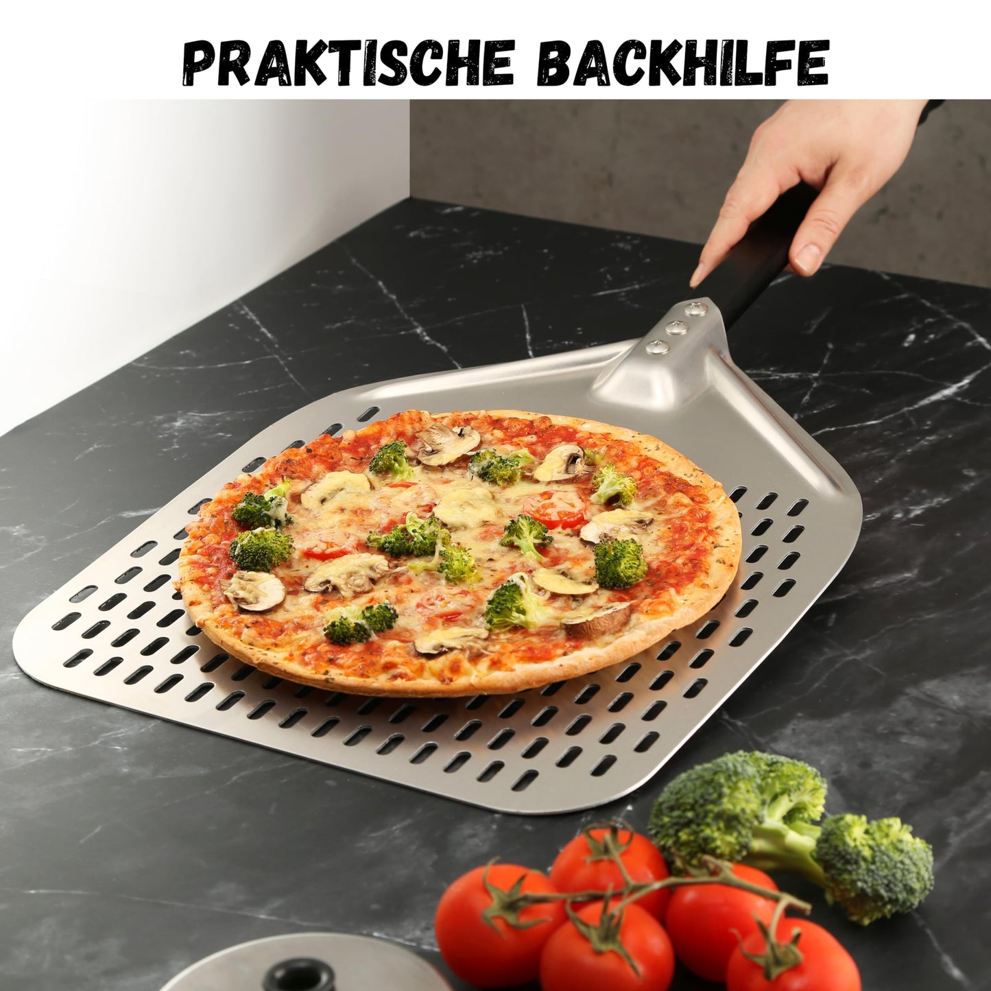 Bexxo Perforierter Pizzaschieber | Professionelles Aluminium Mit Antihaftbeschichtung | 12-Inch Große Quadratische Form Für Mühelosen Pizzatransfer | Unverzichtbares Für Perfekte Hausgemachte Pizzas