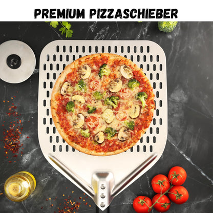 Bexxo Perforierter Pizzaschieber | Professionelles Aluminium Mit Antihaftbeschichtung | 12-Inch Große Quadratische Form Für Mühelosen Pizzatransfer | Unverzichtbares Für Perfekte Hausgemachte Pizzas